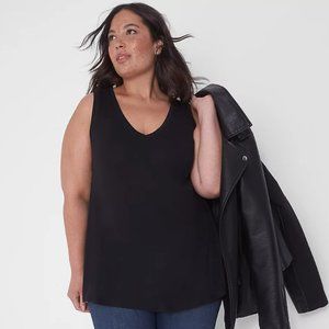 NWT Lane Bryant Swing V-Neck Tank Black Jersey 14/16 sleeveless Womens top